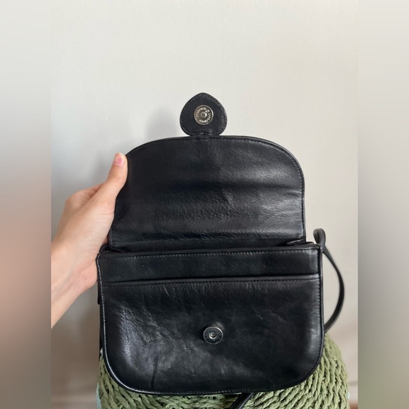 Vintage One World BRIGHTON ChocBrown Croc-Embossed & Black Leather Crossbody Bag - Picture 12 of 15